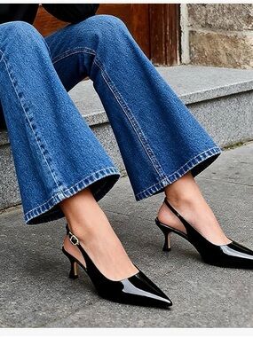 Black Patent Slingback Kitten Heels